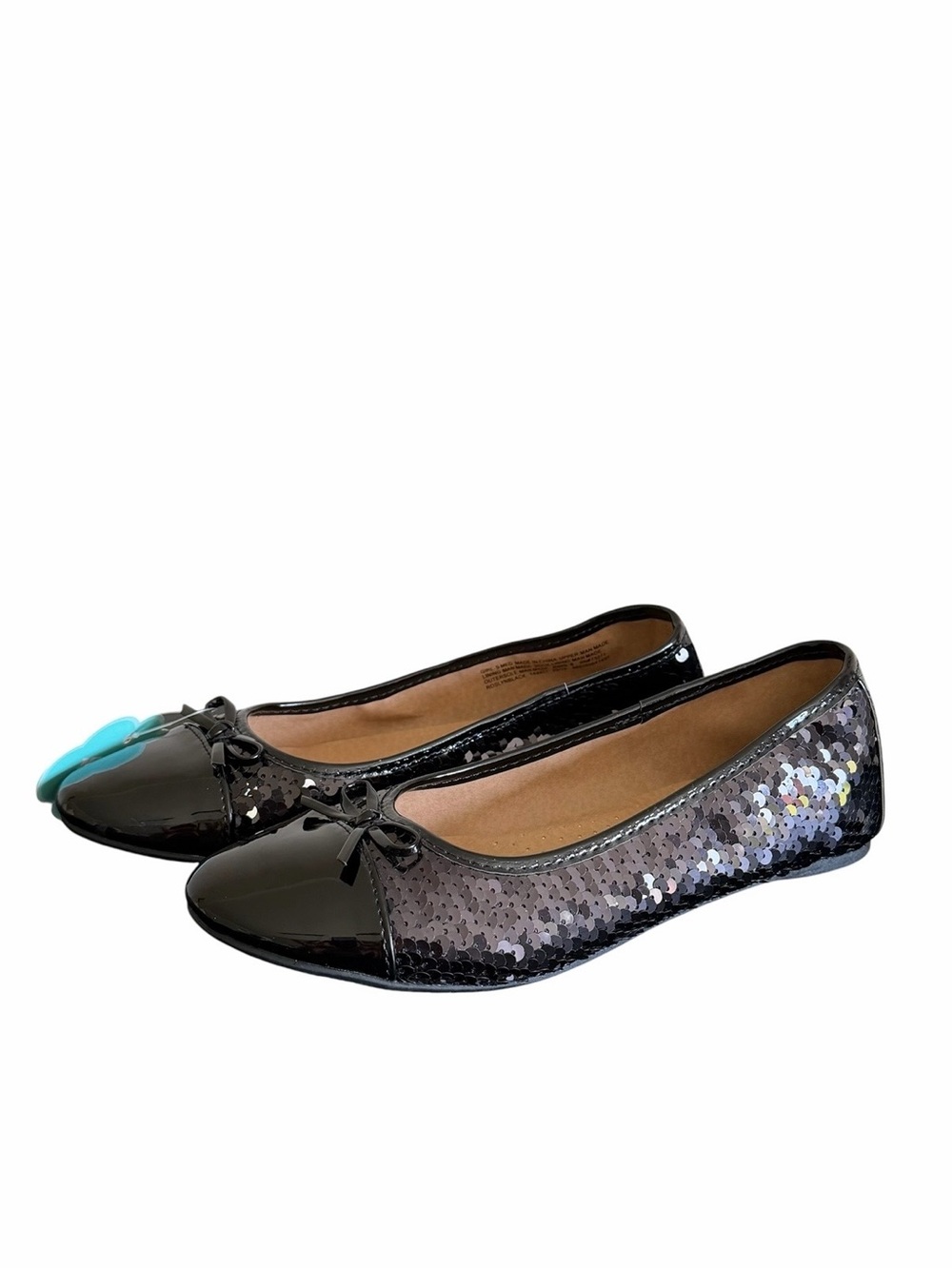SO Roselyn Girls 5 Ballet Flats Black Silver Reversible Sequins Memory Foam